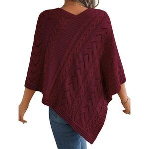 9862 Women Knit Poncho Sweater, Irregular Hallow Out Cape Top Casual